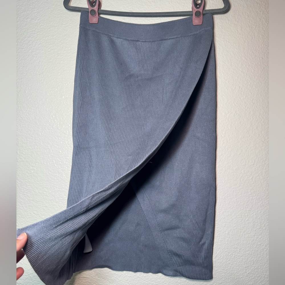 Blue Ribbed Wrap Midi Skirt - Women's